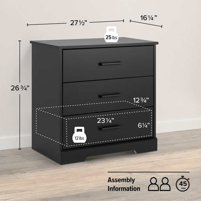 Prepac Rustic Ridge Farmhouse 3-Drawer Nightstand - Black