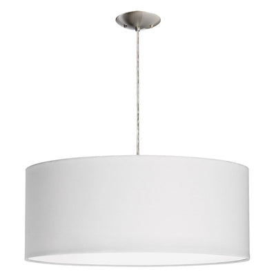 Dainolite 3 Light Drum Pendant 22" Dia Satin Chrome Finish White Shade/Diffuser Lamp|Luminaire suspendu de Dainolite de 22 po de diamètre avec abat-jour cylindrique blanc qui diffuse la lumière, fini chromé satiné et 3 ampoules