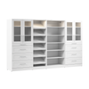 Bestar Florence 132\" Modular Walk-In Closet System with LED Lights, Drawers, Doors and Shoe Shelves Shaker Style - White
