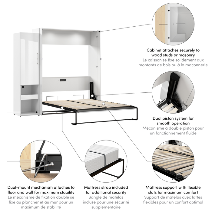 Bestar Avalon Queen Murphy Bed & Storage Cabinet with Pull-Out Shelf (87 W)