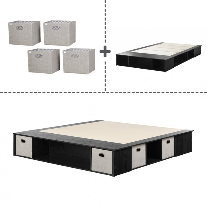 Flexible Storage Platform Bed With Baskets - Black Oak