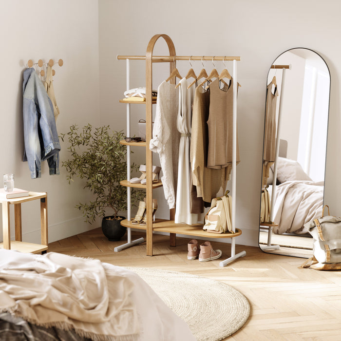Umbra Modern Wood Bellwood Garment Rack Coat Rack - White and Natural