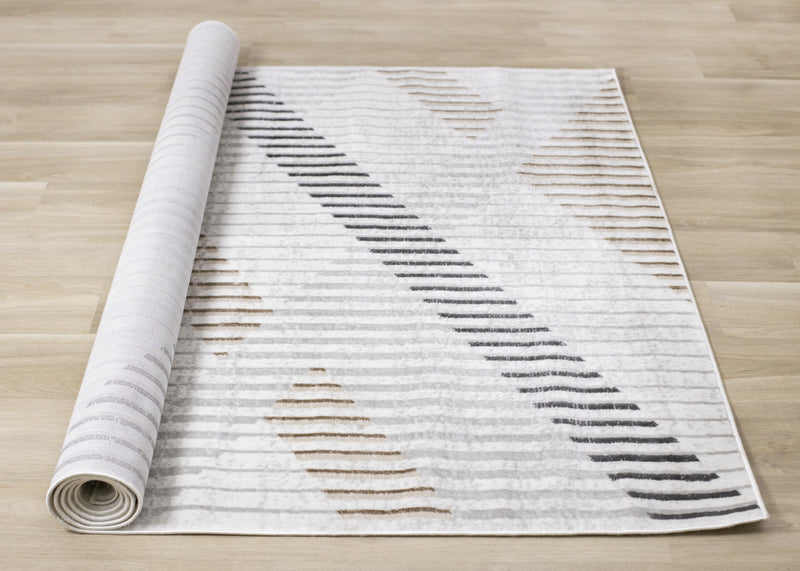 Washable Multi-Coloured Basketweave Lines Area Rug - 7'10\" x 10'6\"