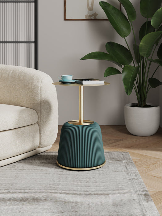 Manhattan Comfort Modern Anderson End Table 1.0 Upholstered Leatherette with Gold Tabletop - Green