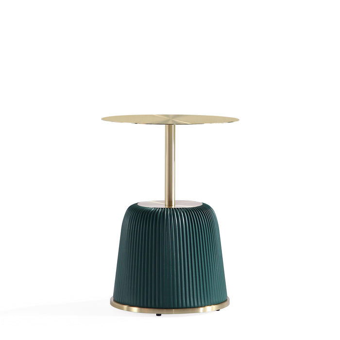 Manhattan Comfort Modern Anderson End Table 1.0 Upholstered Leatherette with Gold Tabletop - Green