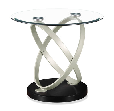Vikki 26" Modern Round Glass Top End Table - Glass with Metal Base|Table de bout ronde moderne Vikki de 26 po avec dessus en verre - verre avec base en métal