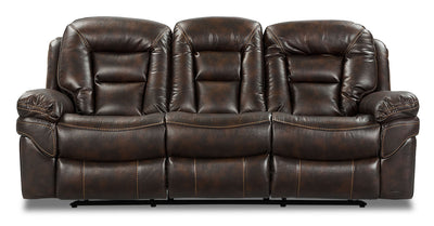 Leo 87.5" Leather-Look Fabric Power Reclining Sofa - Walnut Brown | Sofa à inclinaison électrique Leo de 87,5 po en tissu d’apparence cuir - brun noyer