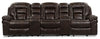 Leo 5-Piece Leather-Look Fabric Home Theatre Power Reclining Sectional with Storage Consoles and Cupholders - Walnut Brown