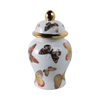 8.25” Ceramic Butterflies Temple Jar – White
