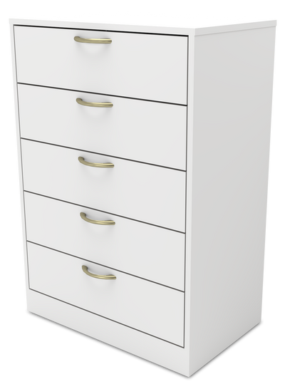 Arlo Bedroom Chest of Drawers, 5-Drawer, 23.6"W x 36.2"H, Made in Canada - White | Commode verticale Arlo de 23,6 po (L) x 36,2 po (H) à 5 tiroirs pour la chambre à coucher, fabriquée au Canada - blanche