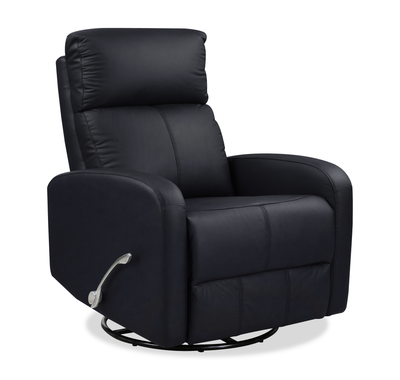 Asher 31.5" Genuine Leather Swivel Glider Reclining Chair – Black | Fauteuil pivotant, coulissant et inclinable Asher de 31.5 po en cuir véritable - noir