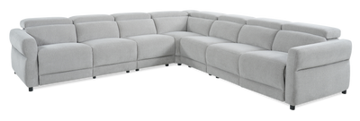 Cindy Crawford Home Aspen 5-Piece Power Reclining Sectional with Adjustable Headrests and USB Port - Silver | Sofa sectionnel à inclinaison électrique Aspen de Cindy Crawford Home 5 pièces avec appuie-têtes électriques et port USB - argenté
