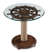 Hatfield 26\" Eclectic Accent Table with Glass Top & Wood Base with Wheel Top – Dark Oak