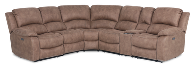 Marcel 6-Piece Fabric Power Reclining Sectional with Storage Console and USB Port - Warm Brown | Sofa sectionnel à inclinaison électrique Marcel 6 pièces en tissu avec console de rangement et port USB – brun chaud