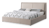 Nico Upholstered Storage Platform Bed in Vegan Leather Taupe Fabric, Hyrdraulic Lift - King Size