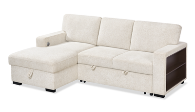 Pocket 2-piece Left-facing Linen-Look Fabric Sleeper Sectional with Storage - Beige | Sofa-lit sectionnel de gauche Pocket 2 pièces en tissu d’apparence lin avec rangement - beige