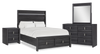 Rocco 6pc Bedroom Set, LED Storage Bed, Dresser, Mirror & Nightstand, Dark Grey - Queen Size