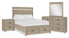 Rocco 6pc Bedroom Set, LED Storage Bed, Dresser, Mirror & Nightstand, Light Brown - Queen Size
