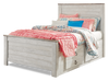 Willowton Platform Storage Bed with Headboard & Frame for Kids, Whitewash - Twin Size