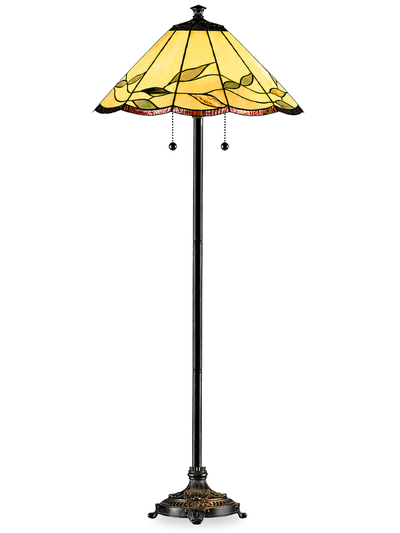 Wisteria 18" Fallhouse Tiffany Floor Lamp with Amber Shade – Antique Bronze | Lampe à pied de style Tiffany Fallhouse de Wisteria de 18 po avec abat-jour ambré - bronze antique