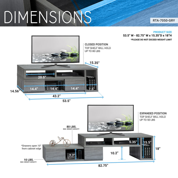 Techni Mobili 54\" Adjustable TV Stand For TVs up to 65\" - Grey
