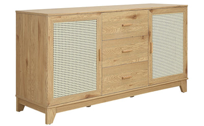 Manhattan Comfort Sheridan 59.05” Modern Cane Sideboard with Adjustable Shelves - Natural|Desserte moderne Sheridan de Manhattan Comfort de 59,05 po avec roseau et tablettes réglables - naturelle
