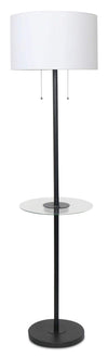 Kort & Co. Alban 26\" Black Floor Lamp with USB Charging and Built-in Side Table