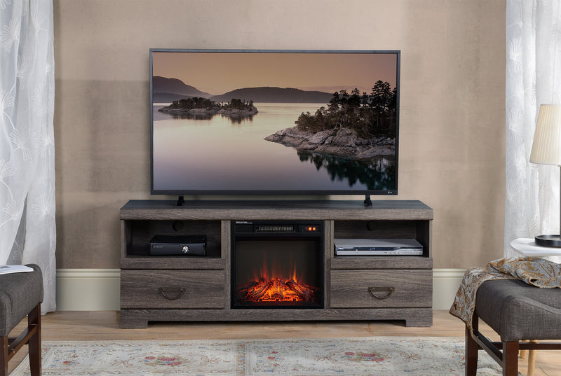 Asher 60\" Rustic Electric Fireplace TV Stand with Storage & Cable Management for TVs up to 65\"- Brown Oak