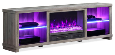 Aurora 72" Modern Electric Fireplace TV Stand with Storage & Cable Management for TVs up to 80"- As|Meuble pour téléviseur moderne Aurora de 72 po avec foyer électrique, rangement et système de gestio