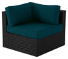 Barbados Corner Outdoor Patio Chair - Hand-Woven Resin Wicker, UV & Weather Resistant - Black/Blue