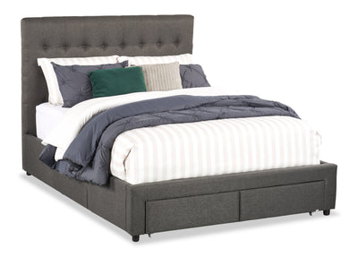 Beck Upholstered Storage Bed in Dark Grey Fabric, Button Tufted - Queen Size | Lit rembourré Beck en tissu gris foncé avec rangement et capitonnage à boutons - format grand lit