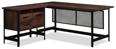 Briarbrook 65.98" Commercial Grade L-Shaped Computer Office Desk with 3-Drawers - Brown|Bureau d’ordinateur en forme de L Briarbrook de 65,98 po de qualité commerciale à 3 tiroirs - brun