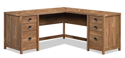 Cannery Bridge 66" Commercial Grade L-Shaped Office Desk with 6-Drawers - Brown|Bureau en forme de L Cannery Bridge de 66 po de qualité commerciale à 6 tiroirs - brun