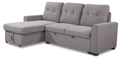 Carter 2-Piece Left-Facing Linen-Look Fabric Sleeper Sectional with Storage Chaise - Solis Grey | Sofa-lit sectionnel de gauche Carter 2 pièces en tissu d’apparence lin avec fauteuil long de rangement - gris Solis