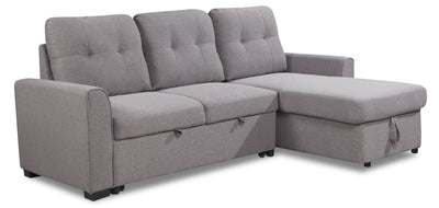 Carter 2-Piece Right-Facing Linen-Look Fabric Sleeper Sectional with Storage Chaise - Solis Grey | Sofa-lit sectionnel de droite Carter 2 pièces en tissu d’apparence lin avec fauteuil long de rangement - gris Solis