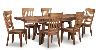 Cedar 7pc Dining Set with Table & 6 Chairs, Pine Wood, Trestle-Base, 72.07"W - Brown | Ensemble de salle à manger Cedar 7 pièces en pin avec table de 72,07 po (L), base à tréteaux et 6 chaises - brun