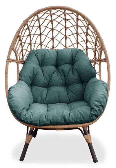Coco Egg Outdoor Patio Chair - Hand-Woven Resin Wicker, UV & Weather Resistant - Green|Fauteuil en forme d’œuf Coco pour la terrasse à l’extérieur, osier en résine tressé à la main, résistant aux rayons UV et aux intempéries - vert