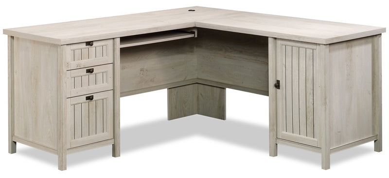 Costa 65.12\" Commercial Grade L-Shaped Office Desk with 3-Drawers & Cabinet - Chalked Chestnut