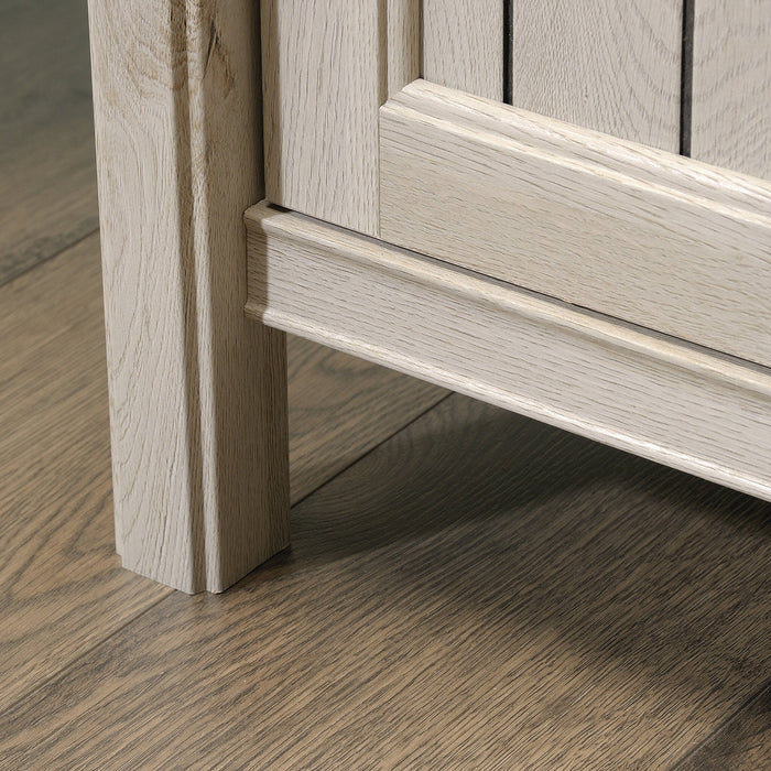 Costa 65.12\" Commercial Grade L-Shaped Office Desk with 3-Drawers & Cabinet - Chalked Chestnut