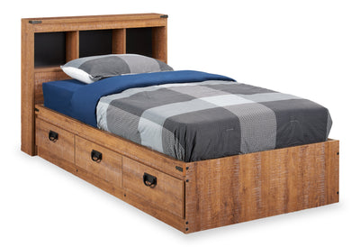 Driftwood Mates Bed with Bookcase Headboard Set for Kids, Brown - Twin Size | Ensemble lit matelot et tête de lit bibliothèque Driftwood pour enfants, brun - format lit simple