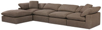 Eclipse Modular 5-Piece Linen-Look Fabric Sectional with Ottoman and Reversible Feather Down Cushions - Slate Grey