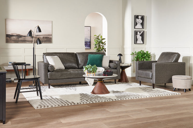 Edge 86\" Genuine Leather Sofa with Wood Legs and Removable Back Cushions - Grey