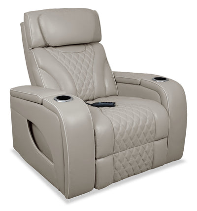 Elite 38" Genuine Leather Massage Power Reclining Chair with Immersive Audio and Power Headrest - Putty | Fauteuil de massage à inclinaison électrique Elite de 38 po en cuir véritable avec son immersif et appuie-tête électrique - mastic