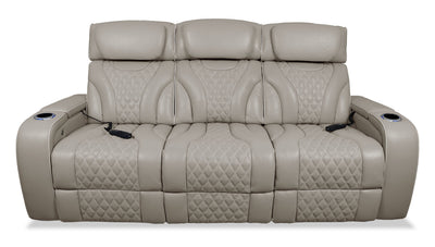 Elite 86" Genuine Leather Massage Power Reclining Sofa with Immersive Audio and Power Headrests - Putty | Sofa de massage à inclinaison électrique Elite de 86 po en cuir véritable avec son immersif et appuie-têtes électriques - mastic