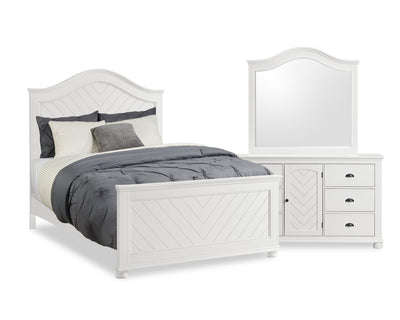 Ella 5pc Bedroom Set with Panel Bed, Dresser & Mirror, White - Full Size | Ensemble de chambre à coucher Ella 5 pièces blanc avec lit à panneaux, commode et miroir - format lit double