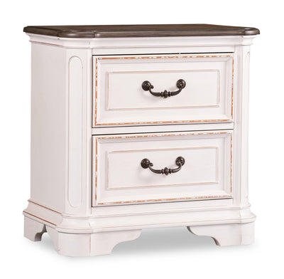 Grace Bedside 2-Drawer Nightstand with Built-in USB Ports, 28"W x 28"H - Antique White | Table de nuit Grace de 28 po (L) x 28 po (H) à 2 tiroirs avec ports USB intégrés - blanc antique