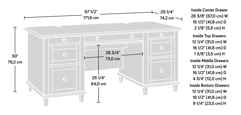 Hammond 67.56\" Commercial Grade Executive Office Desk with 7-Drawers - Chalk Oak