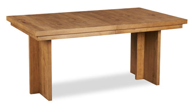Scott Living Henri Dining Table with 66-84"W Extension, Wood, Trestle Base - Brown | Table de salle à manger Henri de Scott Living de 66 po à 84 po (L) en bois avec rallonge et base à tréteaux - brune