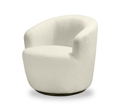 Ivie 28.7" Chenille Boucle Fabric Curved Swivel Accent Chair - White | Fauteuil d’appoint pivotant courbé Ivie de 28,7 po en tissu de chenille bouclé - blanc