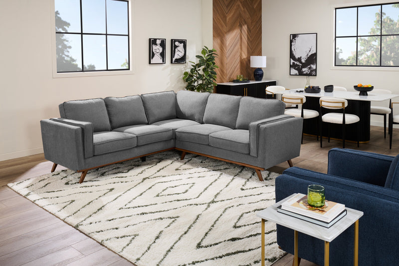 Kort & Co. Kassia 2-Piece Linen-Look Fabric Sectional with Wood Base and Legs - Grey